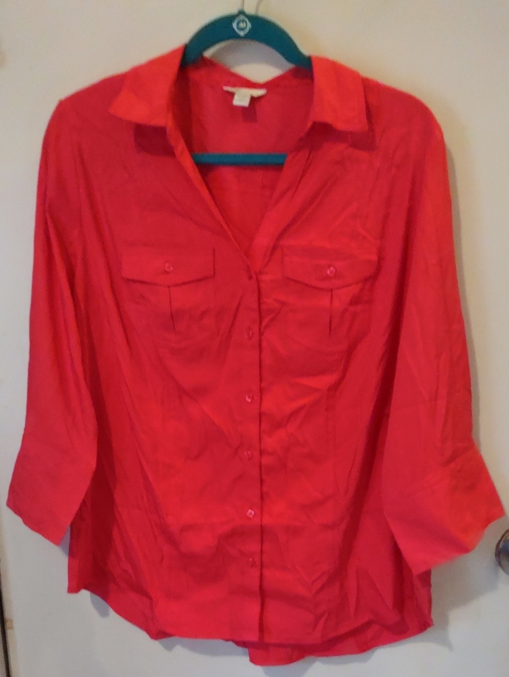 Cato Bright Red Button-Down Shirt with Chest Pockets